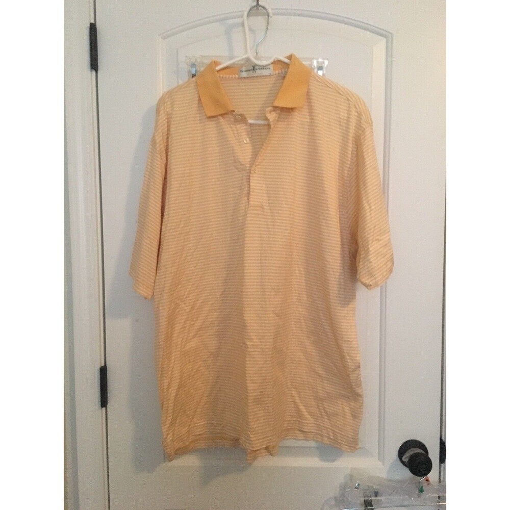 Fairway & Greene Men's Yellow White Striped Short Sleeve Polo Shirt Size Large